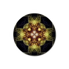 Fractal Yellow Gold Decorative Rubber Coaster (round)  by Wegoenart