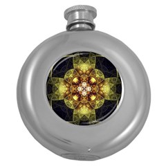 Fractal Yellow Gold Decorative Round Hip Flask (5 Oz) by Wegoenart