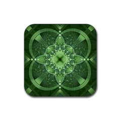 Fractal Green St Patrick S Day Rubber Coaster (square)  by Wegoenart