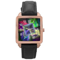 Perspective Technology Fractal Rose Gold Leather Watch  by Wegoenart