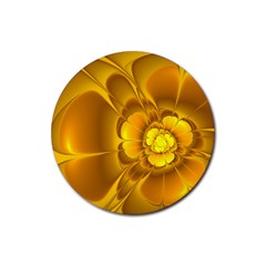 Fractal Yellow Flower Floral Rubber Coaster (round)  by Wegoenart