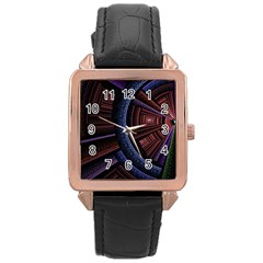 Fractal Circle Pattern Curve Rose Gold Leather Watch  by Wegoenart