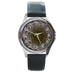 Fractal Waves Whirls Modern Round Metal Watch by Wegoenart