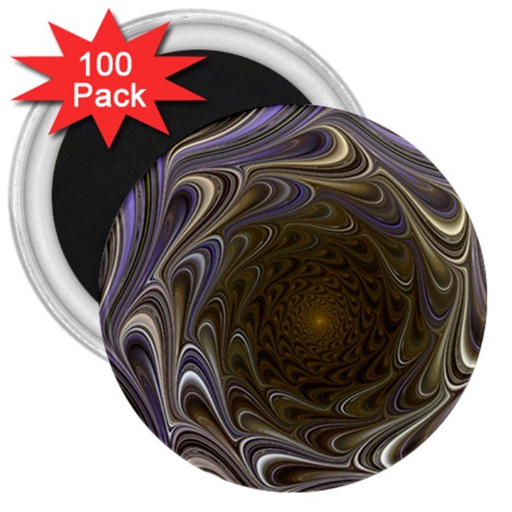 Fractal Waves Whirls Modern 3  Magnets (100 pack)