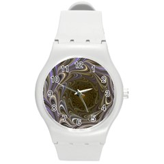 Fractal Waves Whirls Modern Round Plastic Sport Watch (m) by Wegoenart