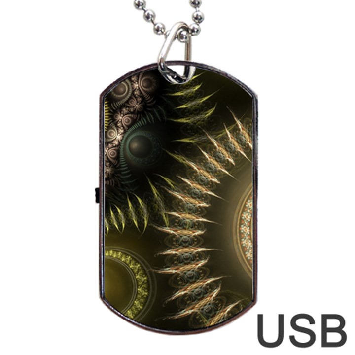 Fractal Steampunk Gears Fantasy Dog Tag USB Flash (Two Sides)