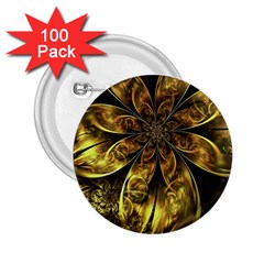 Fractal Floral Gold Golden 2.25  Buttons (100 pack) 