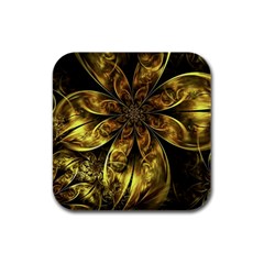 Fractal Floral Gold Golden Rubber Square Coaster (4 Pack)  by Wegoenart