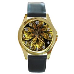 Fractal Floral Gold Golden Round Gold Metal Watch