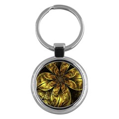 Fractal Floral Gold Golden Key Chains (round)  by Wegoenart