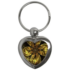 Fractal Floral Gold Golden Key Chains (heart)  by Wegoenart