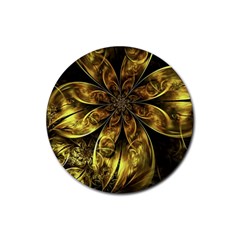 Fractal Floral Gold Golden Rubber Round Coaster (4 pack) 