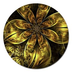 Fractal Floral Gold Golden Magnet 5  (Round)