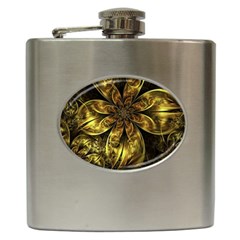 Fractal Floral Gold Golden Hip Flask (6 Oz)