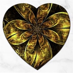 Fractal Floral Gold Golden Jigsaw Puzzle (Heart)