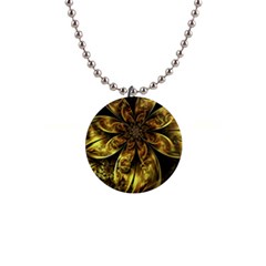 Fractal Floral Gold Golden 1  Button Necklace