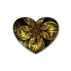 Fractal Floral Gold Golden Rubber Coaster (Heart) 