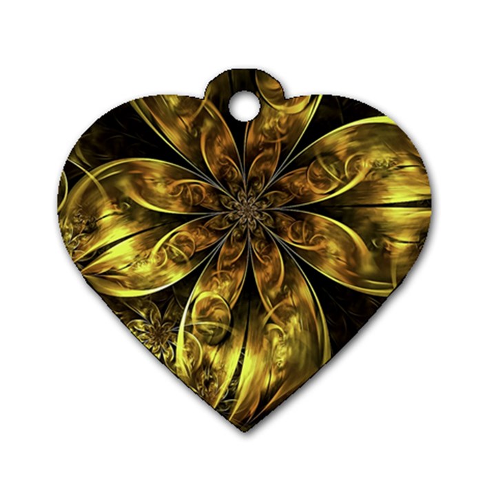 Fractal Floral Gold Golden Dog Tag Heart (One Side)