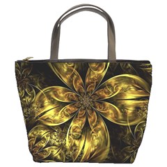 Fractal Floral Gold Golden Bucket Bag by Wegoenart