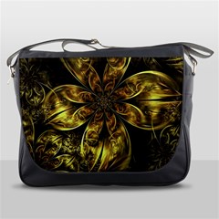 Fractal Floral Gold Golden Messenger Bag