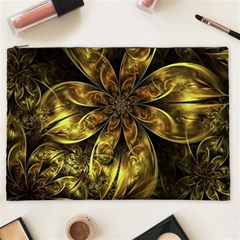 Fractal Floral Gold Golden Cosmetic Bag (XXL)