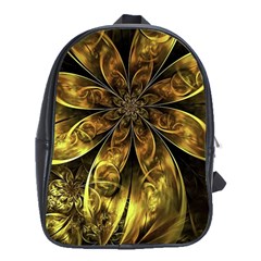 Fractal Floral Gold Golden School Bag (XL)