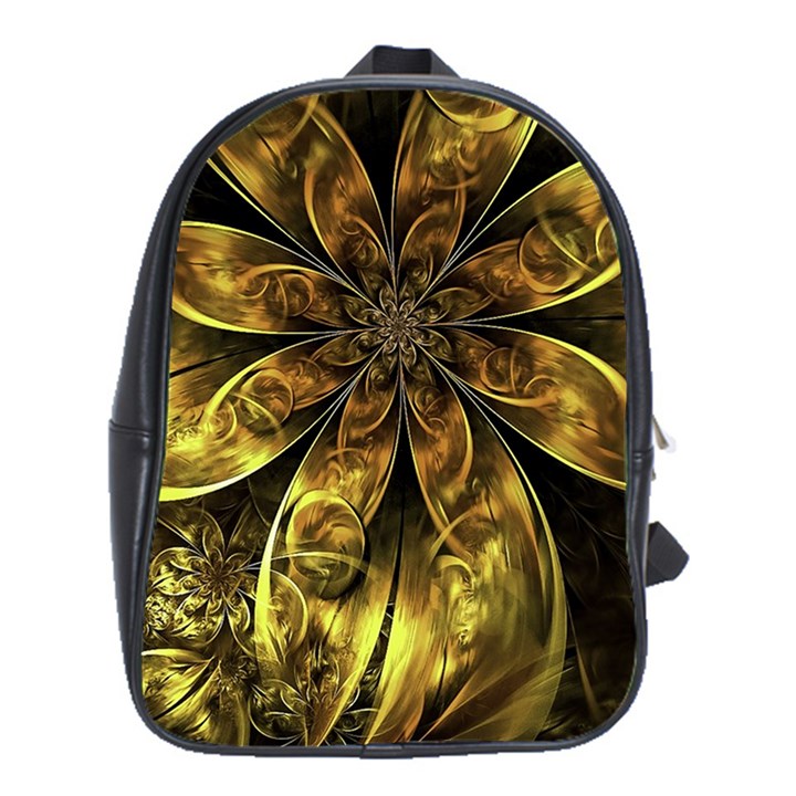 Fractal Floral Gold Golden School Bag (XL)