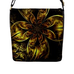 Fractal Floral Gold Golden Flap Closure Messenger Bag (L)