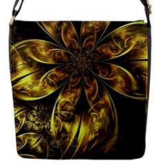 Fractal Floral Gold Golden Flap Closure Messenger Bag (S)