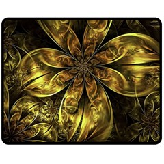 Fractal Floral Gold Golden Double Sided Fleece Blanket (Medium) 