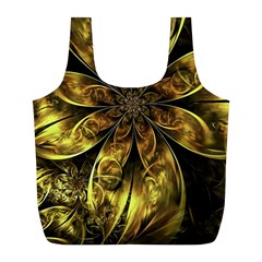 Fractal Floral Gold Golden Full Print Recycle Bag (L)