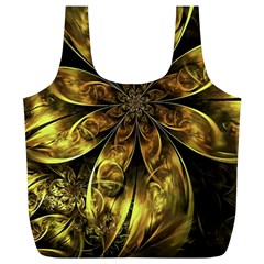 Fractal Floral Gold Golden Full Print Recycle Bag (XL)