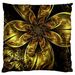 Fractal Floral Gold Golden Large Flano Cushion Case (one Side) by Wegoenart