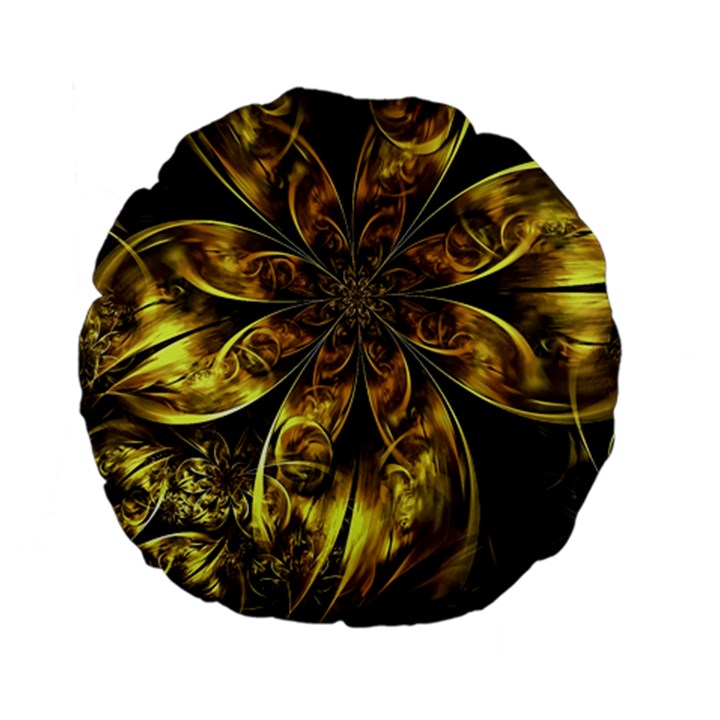 Fractal Floral Gold Golden Standard 15  Premium Flano Round Cushions