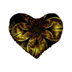 Fractal Floral Gold Golden Standard 16  Premium Flano Heart Shape Cushions