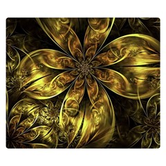 Fractal Floral Gold Golden Double Sided Flano Blanket (Small) 