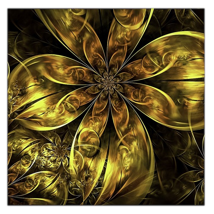 Fractal Floral Gold Golden Large Satin Scarf (Square)