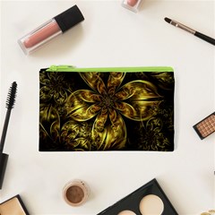 Fractal Floral Gold Golden Cosmetic Bag (XS)