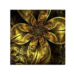 Fractal Floral Gold Golden Small Satin Scarf (square) by Wegoenart