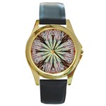 Fractal Floral Fantasy Flower Round Gold Metal Watch Front