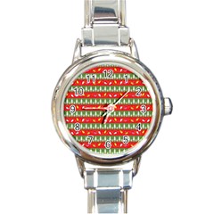 Christmas Papers Red And Green Round Italian Charm Watch by Wegoenart