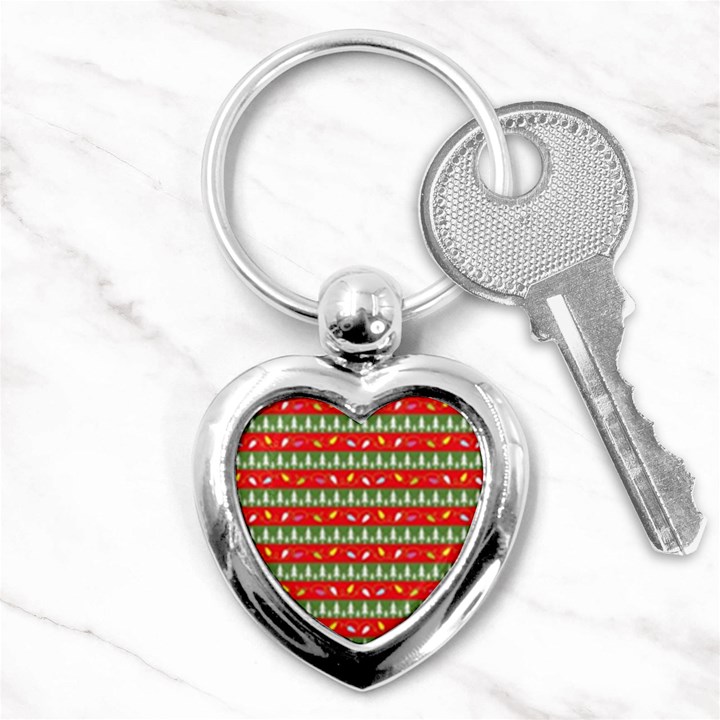 Christmas Papers Red And Green Key Chains (Heart) 