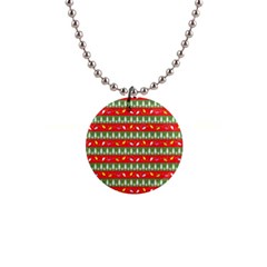 Christmas Papers Red And Green 1  Button Necklace by Wegoenart