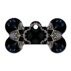 Fractal Aqua Silver Pattern Dog Tag Bone (two Sides) by Wegoenart