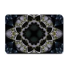 Fractal Aqua Silver Pattern Small Doormat  by Wegoenart