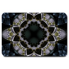 Fractal Aqua Silver Pattern Large Doormat  by Wegoenart