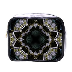 Fractal Aqua Silver Pattern Mini Toiletries Bag (one Side) by Wegoenart