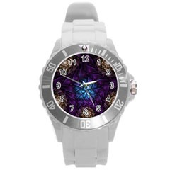 Geometry Fractal Colorful Geometric Round Plastic Sport Watch (l) by Wegoenart