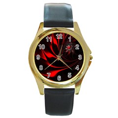 Abstract Curve Dark Flame Pattern Round Gold Metal Watch