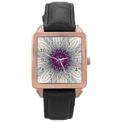 Mandala Kaleidoscope Ornament Rose Gold Leather Watch  by Wegoenart